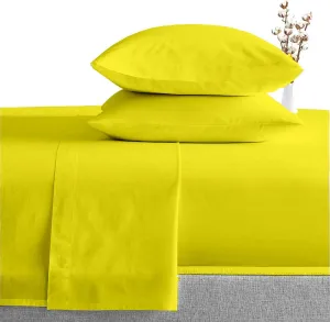 Aspire Homes 900-Thread-Count 100% Pure Egyptian Cotton California Queen 4 Piece Sheet Set 16" Deep Pocket, Yellow Solid