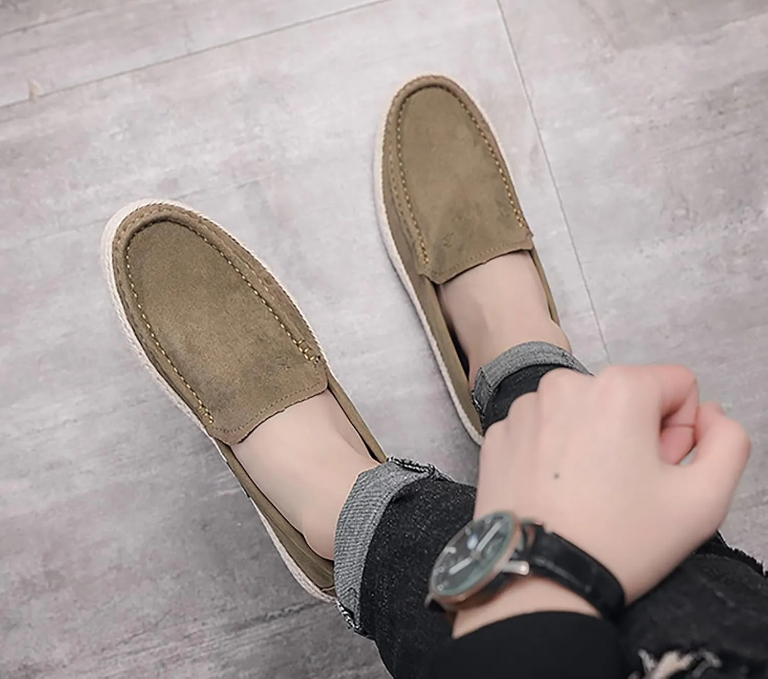 AUNTHUI Men's Slip-On Espadrille Loafers,Fashion Breathable Handmade Straw Moccasins,Non-Slip Comfortable Casual Walking Driving Flat Sneakers
