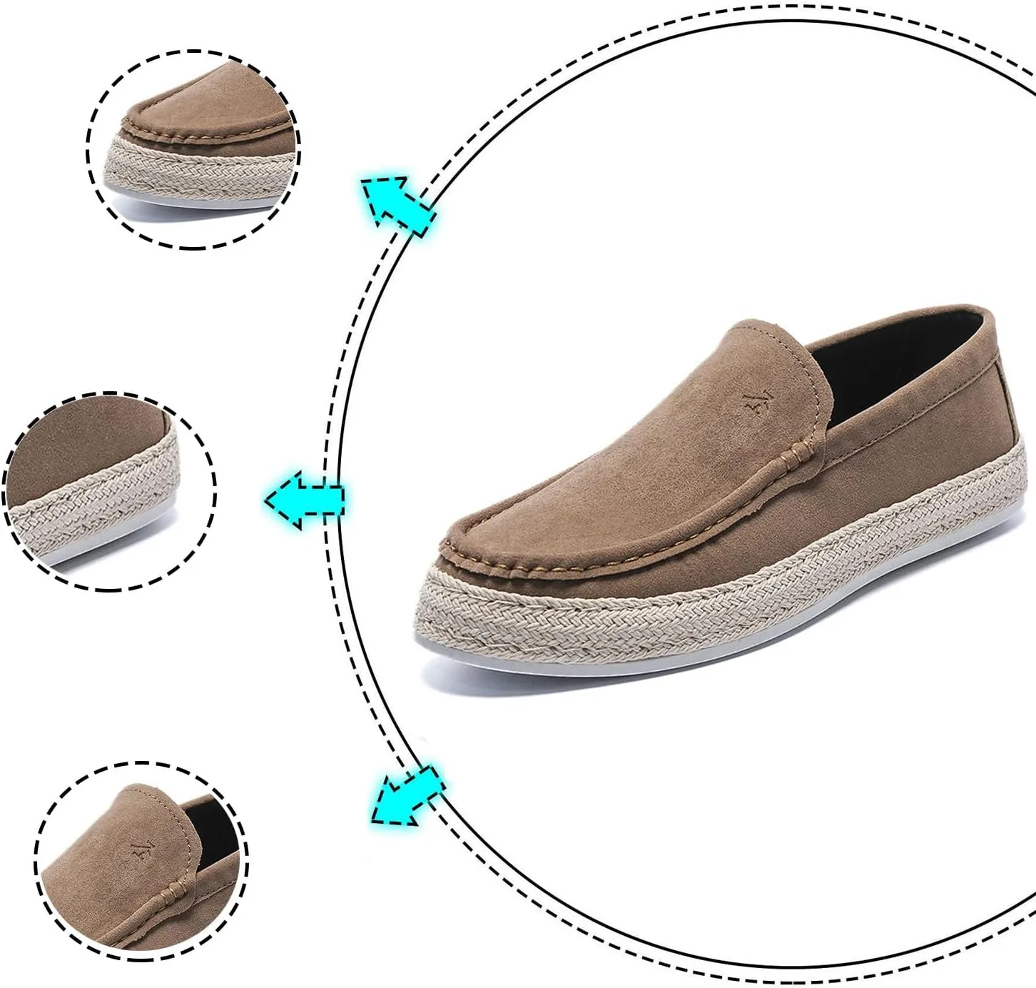 AUNTHUI Men's Slip-On Espadrille Loafers,Fashion Breathable Handmade Straw Moccasins,Non-Slip Comfortable Casual Walking Driving Flat Sneakers