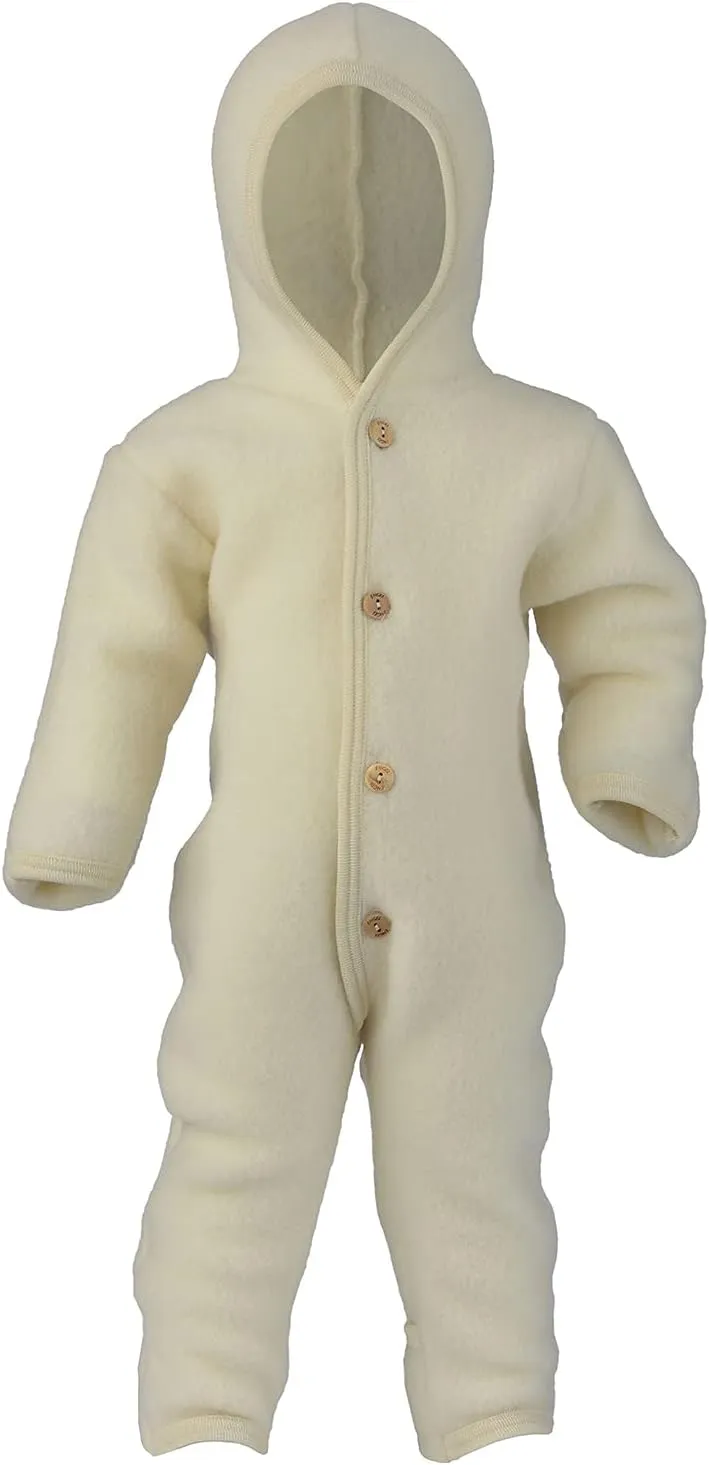 Baby Fleece Bunting: Thermal Footed Coverall Romper with Hood for Toddlers, Organic Merino Wool