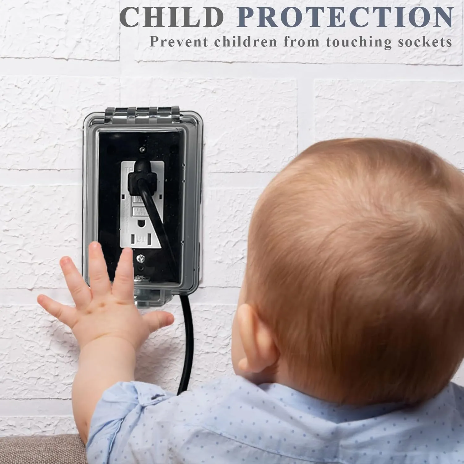 Baby Safety Outlet Cover Box-Key Lock for Much Better Toddler Proofing, Easier Operation, Simple 4 Step Install with Included Screws,Provides Extra Space Inside for Plugs,Adapters