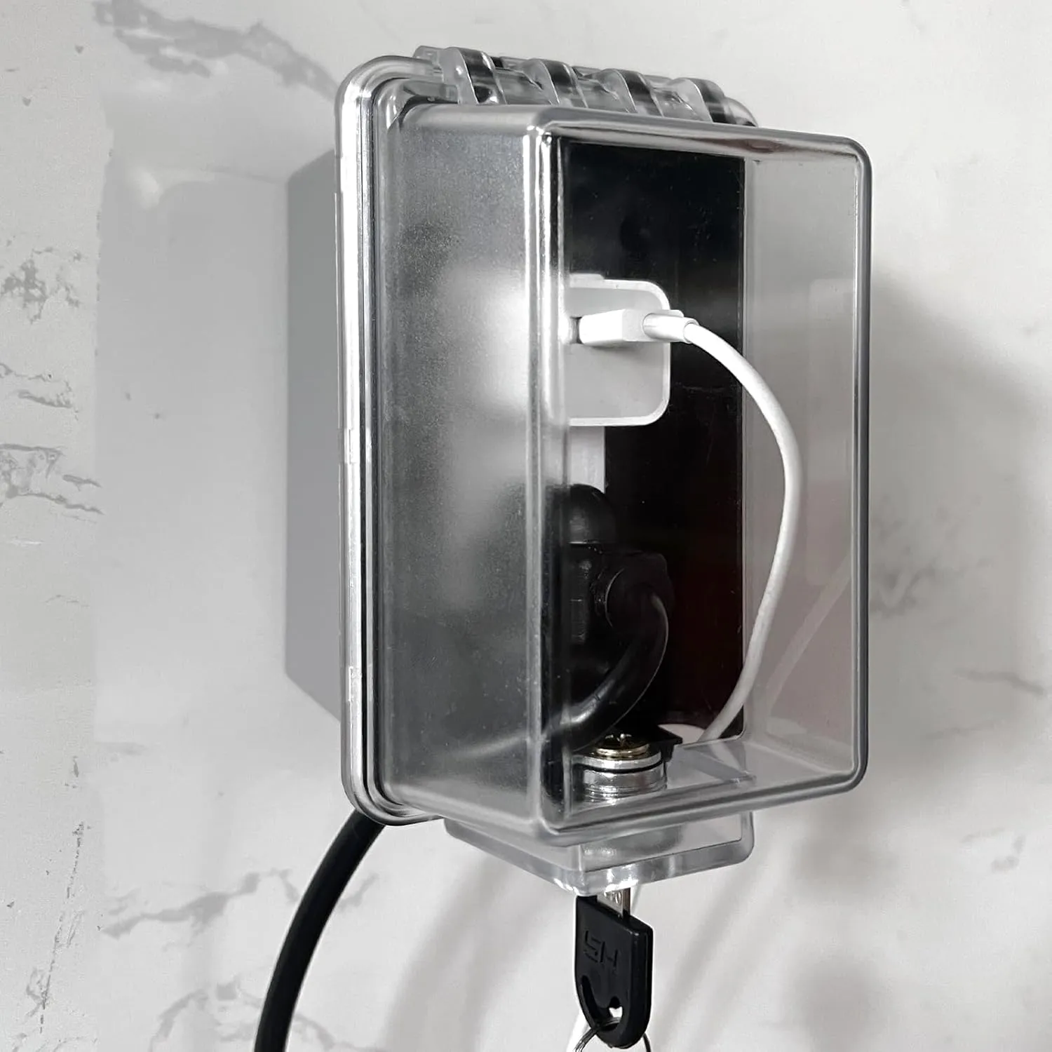 Baby Safety Outlet Cover Box-Key Lock for Much Better Toddler Proofing, Easier Operation, Simple 4 Step Install with Included Screws,Provides Extra Space Inside for Plugs,Adapters