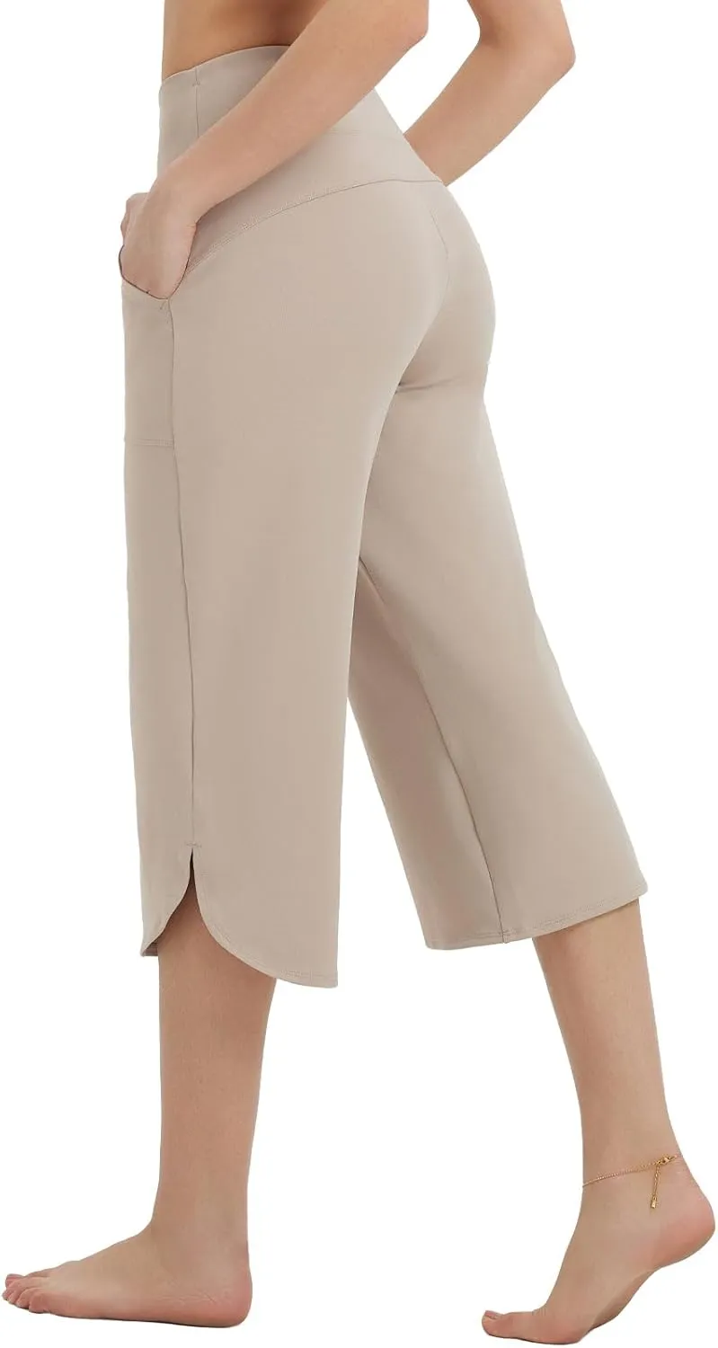 baleaf Capris Pants for Women Yoga Capri Leggings with Pockets Loose High Waist Crop Workout Pants Wide Leg Casual Summer