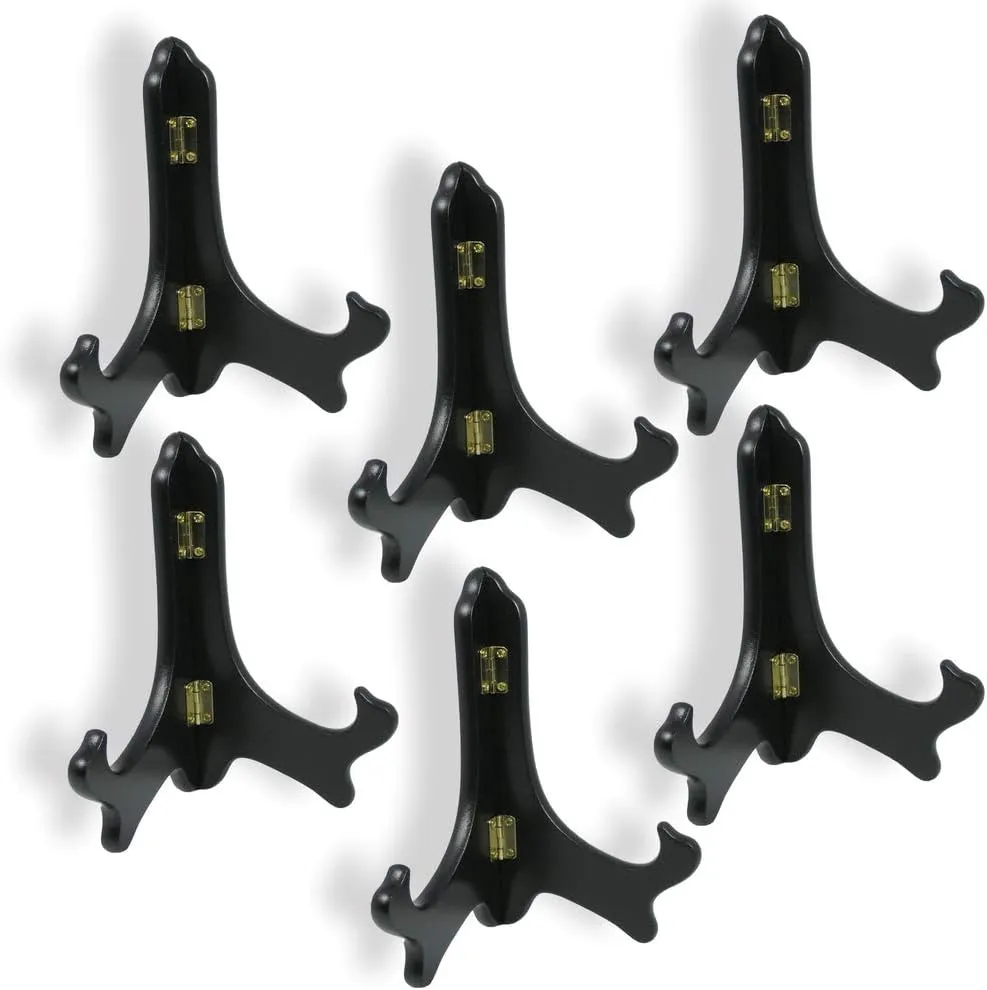 BANBERRY DESIGNS Black Wooden Folding Easels - Premium Quality - Plate Holder - Display Stand - 7 Inch - Set of 6 Pieces