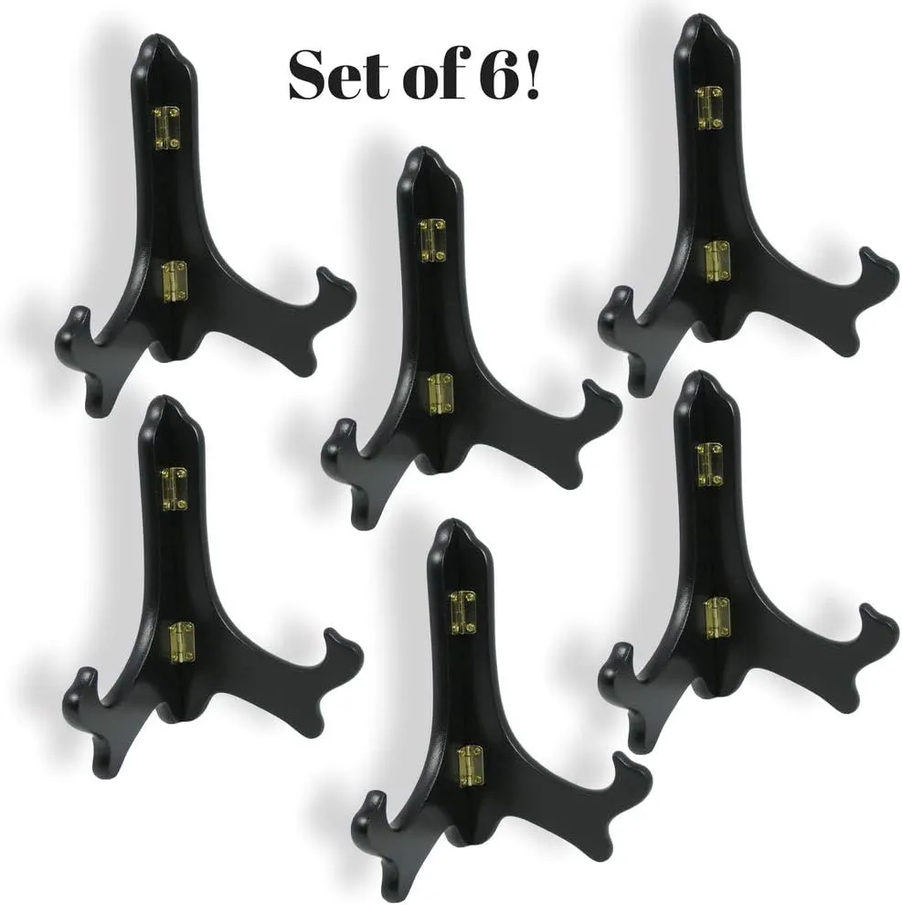 BANBERRY DESIGNS Black Wooden Folding Easels - Premium Quality - Plate Holder - Display Stand - 7 Inch - Set of 6 Pieces