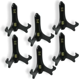 BANBERRY DESIGNS Black Wooden Folding Easels - Premium Quality - Plate Holder - Display Stand - 7 Inch - Set of 6 Pieces