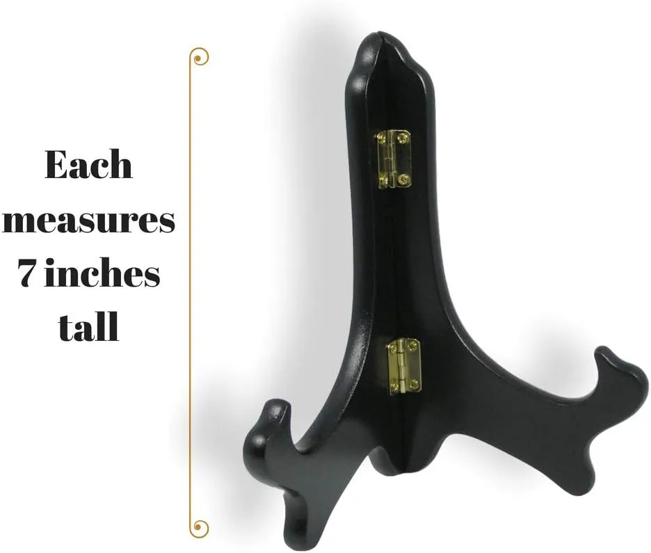 BANBERRY DESIGNS Black Wooden Folding Easels - Premium Quality - Plate Holder - Display Stand - 7 Inch - Set of 6 Pieces
