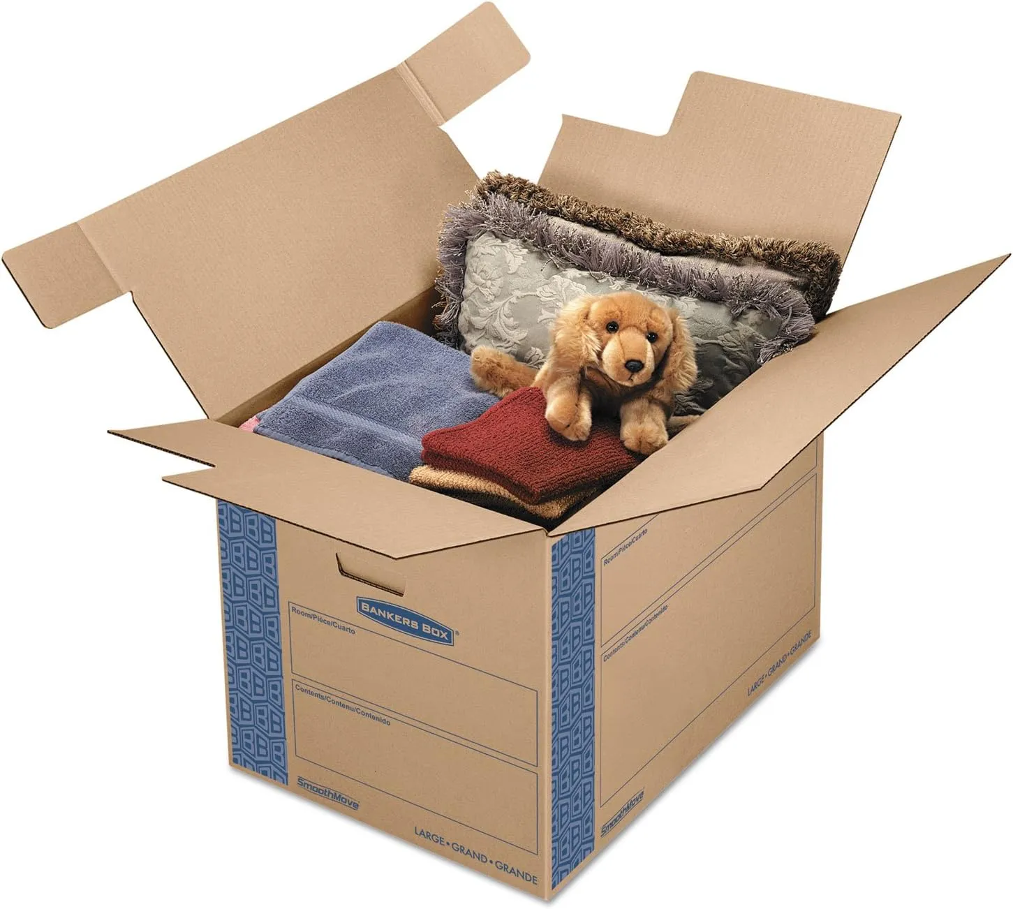 Bankers Box Large Prime Moving Box 6 Pack, Reinforced Handles, Tape-Free Assembly, Attached Lid, 18-in x 18-in x 24-in (0062904)