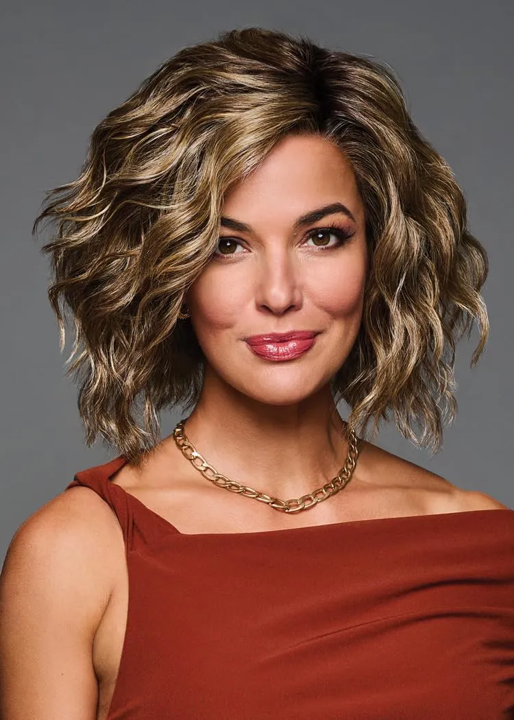 Beaming Beauty Mid-Length Layered Beach Waves Wig by Hairuwear, Average Cap, GF12-22SS Cappuccino