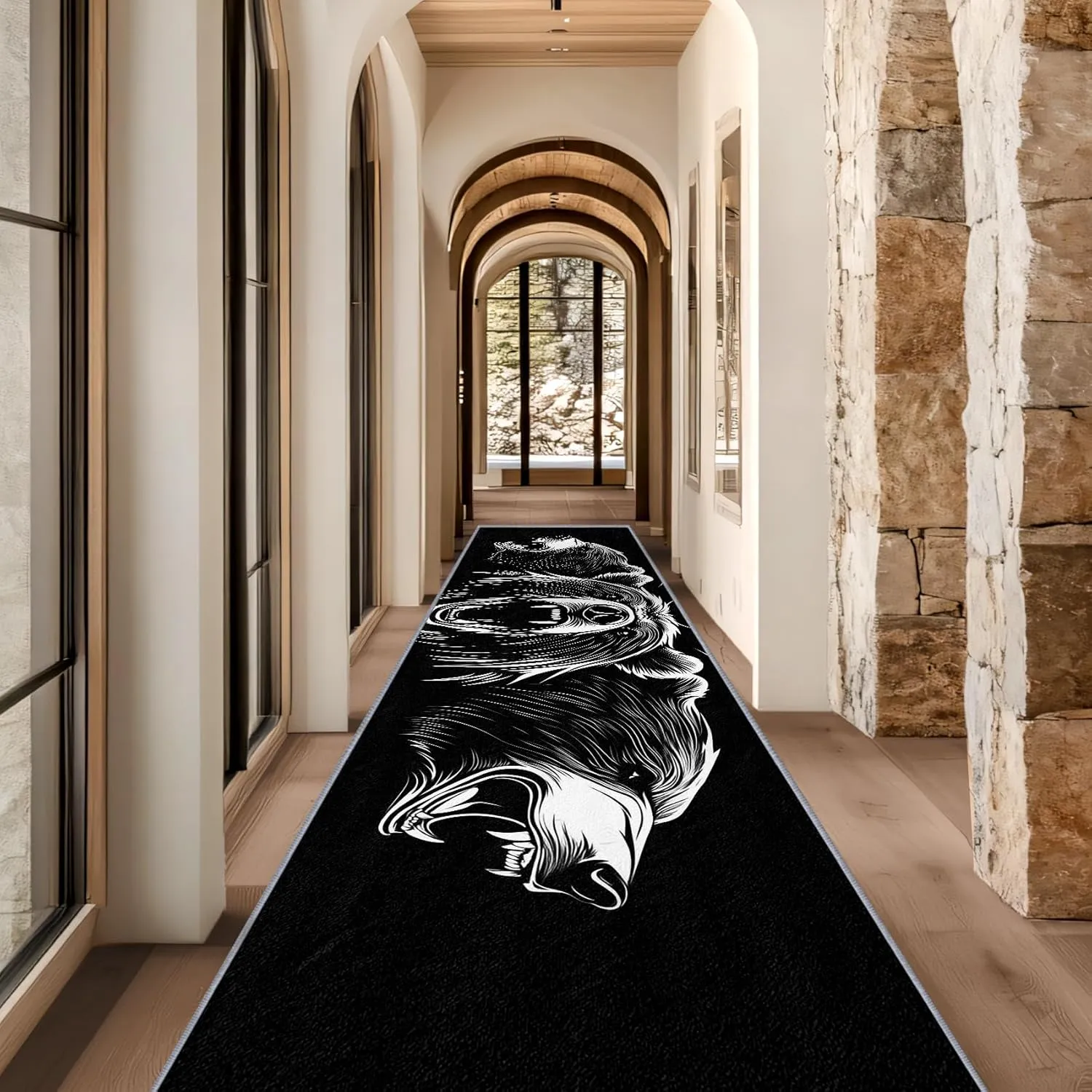Bear Rugs for Cabin, Bear Runner Rug, 2x8ft, Grizzly Bear Man Cave Black and White Runner Rugs, Cabin Animal Easy Clean Washable Runners Carpet - Bear Home Decor