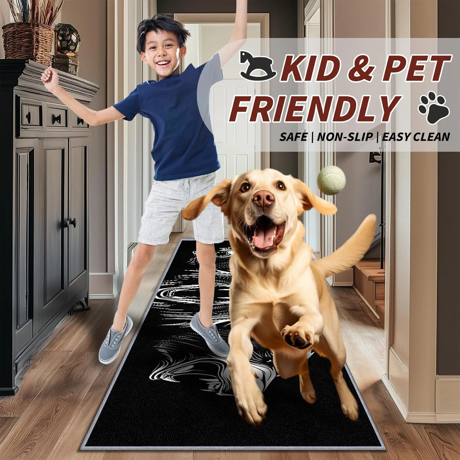 Bear Rugs for Cabin, Bear Runner Rug, 2x8ft, Grizzly Bear Man Cave Black and White Runner Rugs, Cabin Animal Easy Clean Washable Runners Carpet - Bear Home Decor