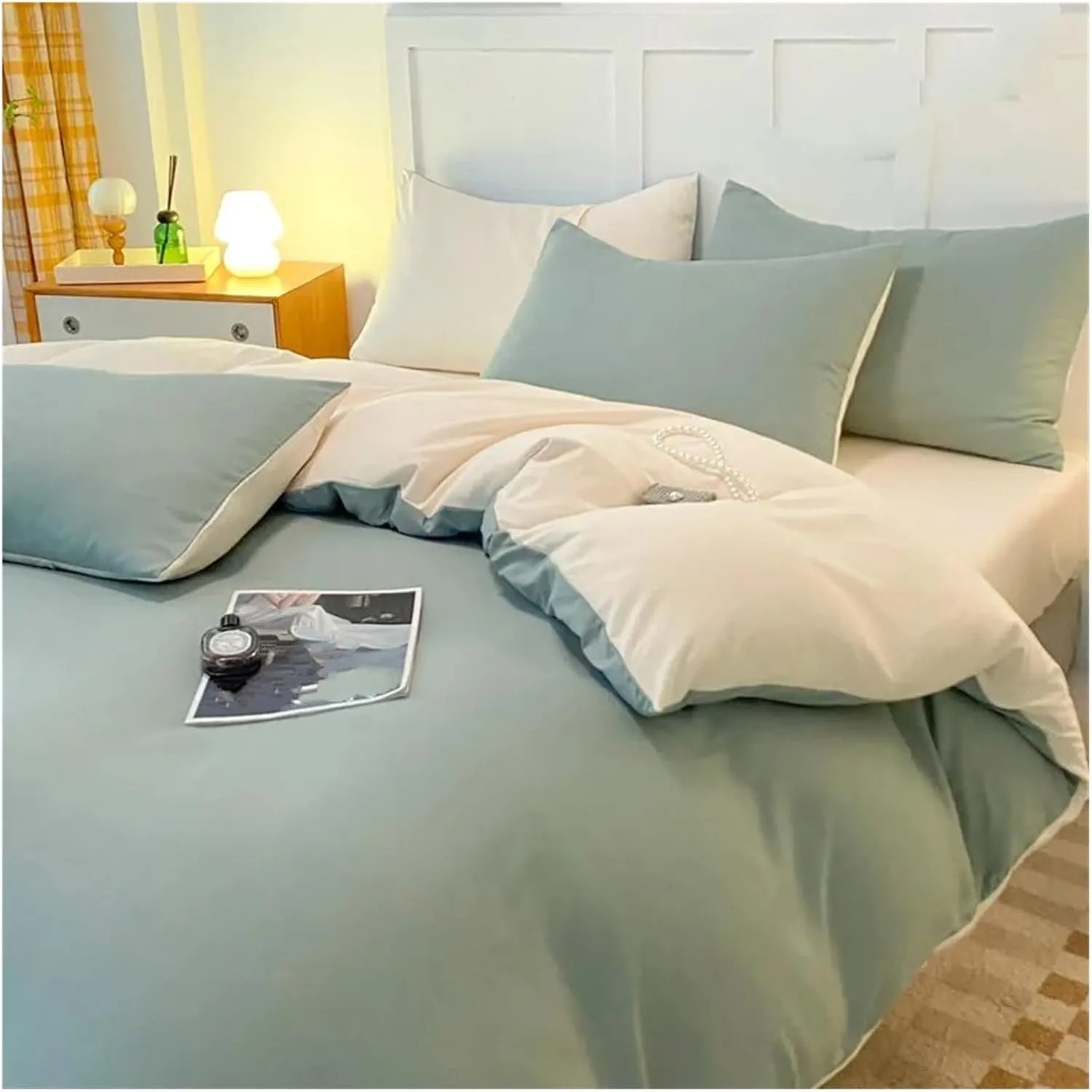 Bed Sheets Set, Simple Sheet Sets Boys and Girls Bedroom Sheets Bedding Sets Washed Cotton Duvet Cover Skin-Friendly Fabrics(B,Twin 4pcs)