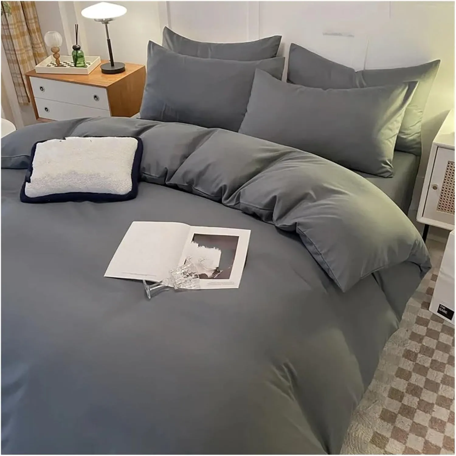 Bed Sheets Set, Simple Sheet Sets Boys and Girls Bedroom Sheets Bedding Sets Washed Cotton Duvet Cover Skin-Friendly Fabrics(B,Twin 4pcs)