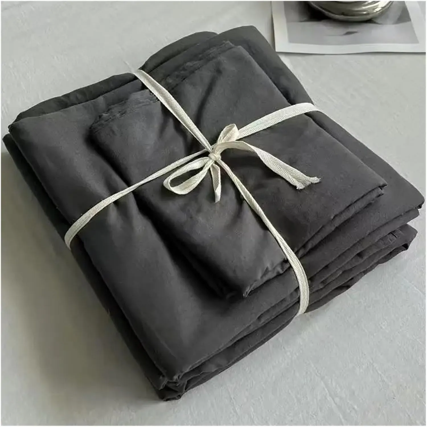 Bedding Set Cotton Naked Sleep Solid Color Duvet Cover Sheet 3 Piece Bedding Set,Easy Care (B Twin)