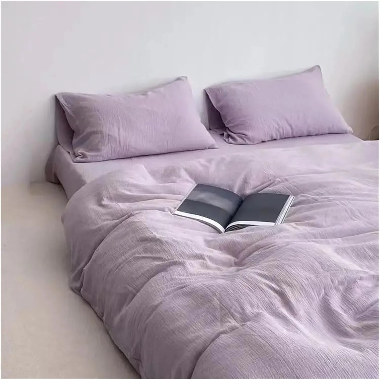 Bedding Set Cotton Naked Sleep Solid Color Duvet Cover Sheet 3 Piece Bedding Set,Easy Care (B Twin)
