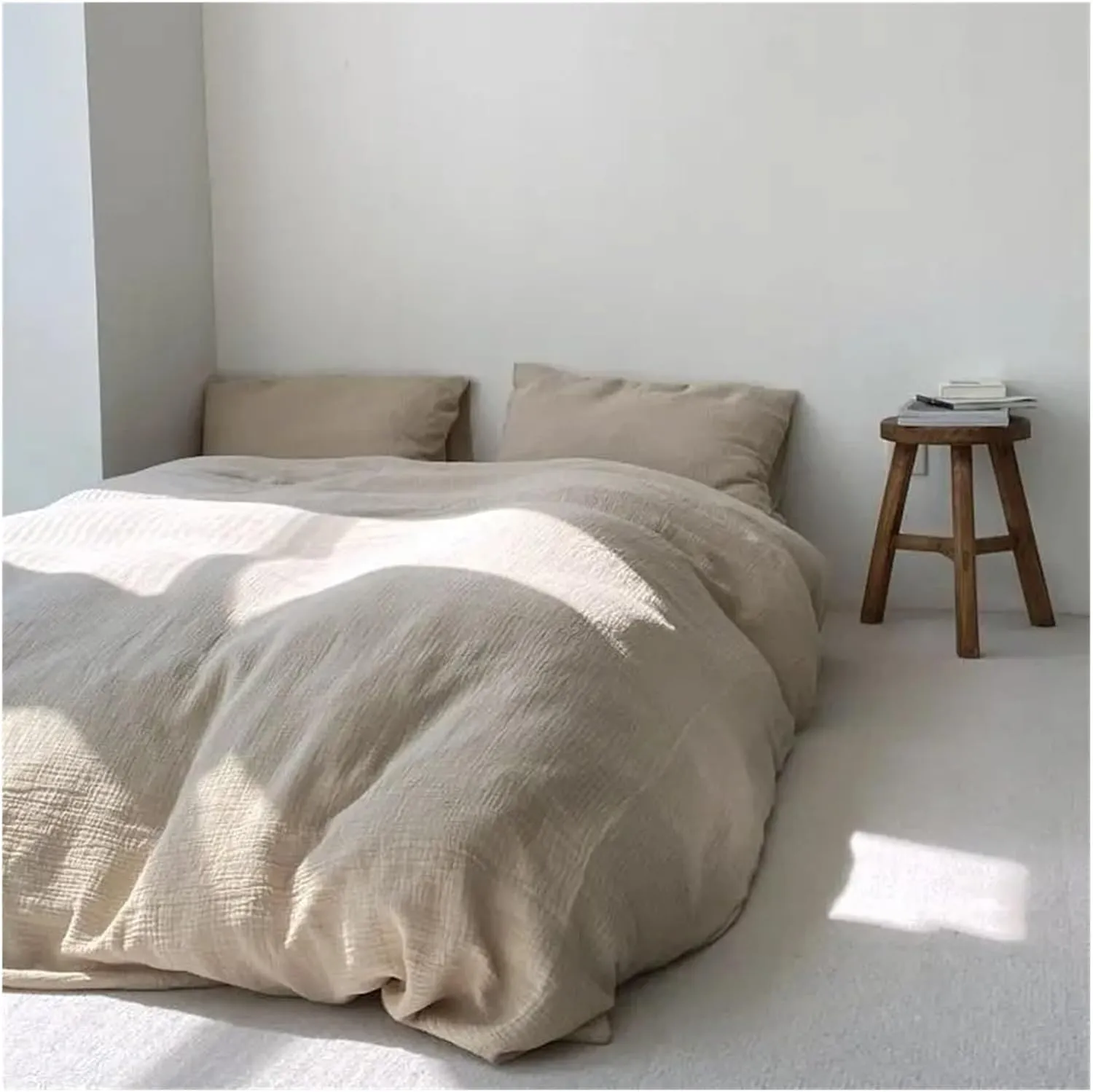 Bedding Set Cotton Naked Sleep Solid Color Duvet Cover Sheet 3 Piece Bedding Set,Easy Care (B Twin)