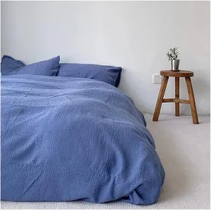 Bedding Set Cotton Naked Sleep Solid Color Duvet Cover Sheet 3 Piece Bedding Set,Easy Care (B Twin)