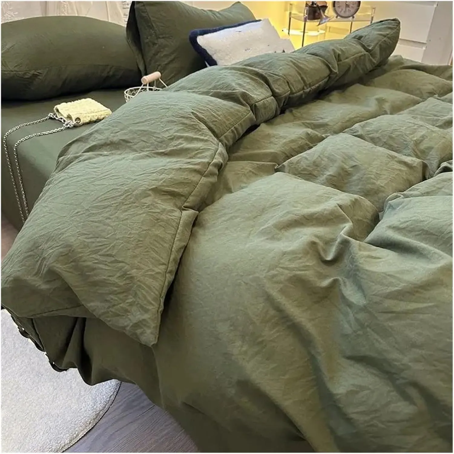 Bedding Set Cotton Naked Sleep Solid Color Duvet Cover Sheet 3 Piece Bedding Set,Easy Care (B Twin)