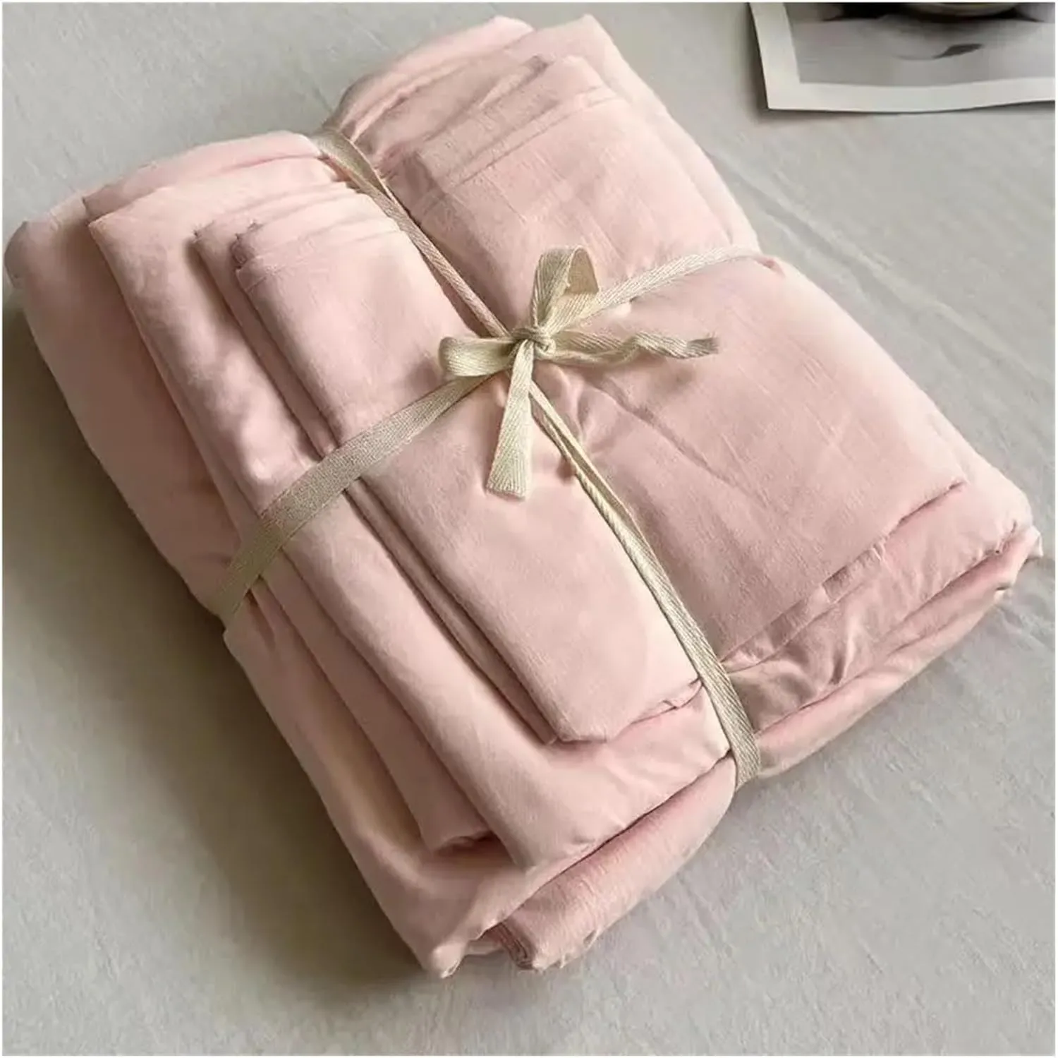 Bedding Set Cotton Naked Sleep Solid Color Duvet Cover Sheet 3 Piece Bedding Set,Easy Care (B Twin)