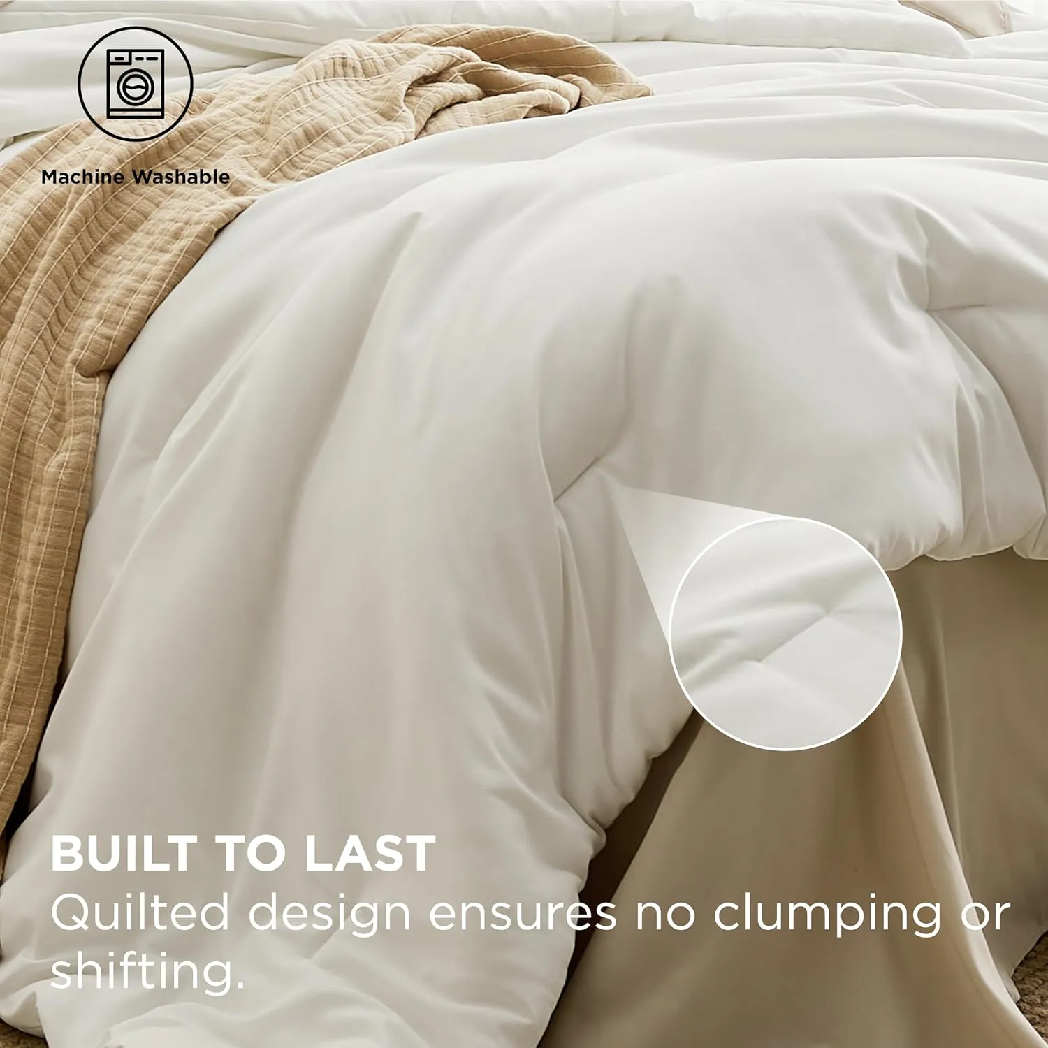 Bedsure Queen Comforter Set - 7 Pieces White Queen Bedding Set for All Seasons, Boho Contrasting Design Bed in a Bag with Comforter, Sheets, Pillowcases & Shams