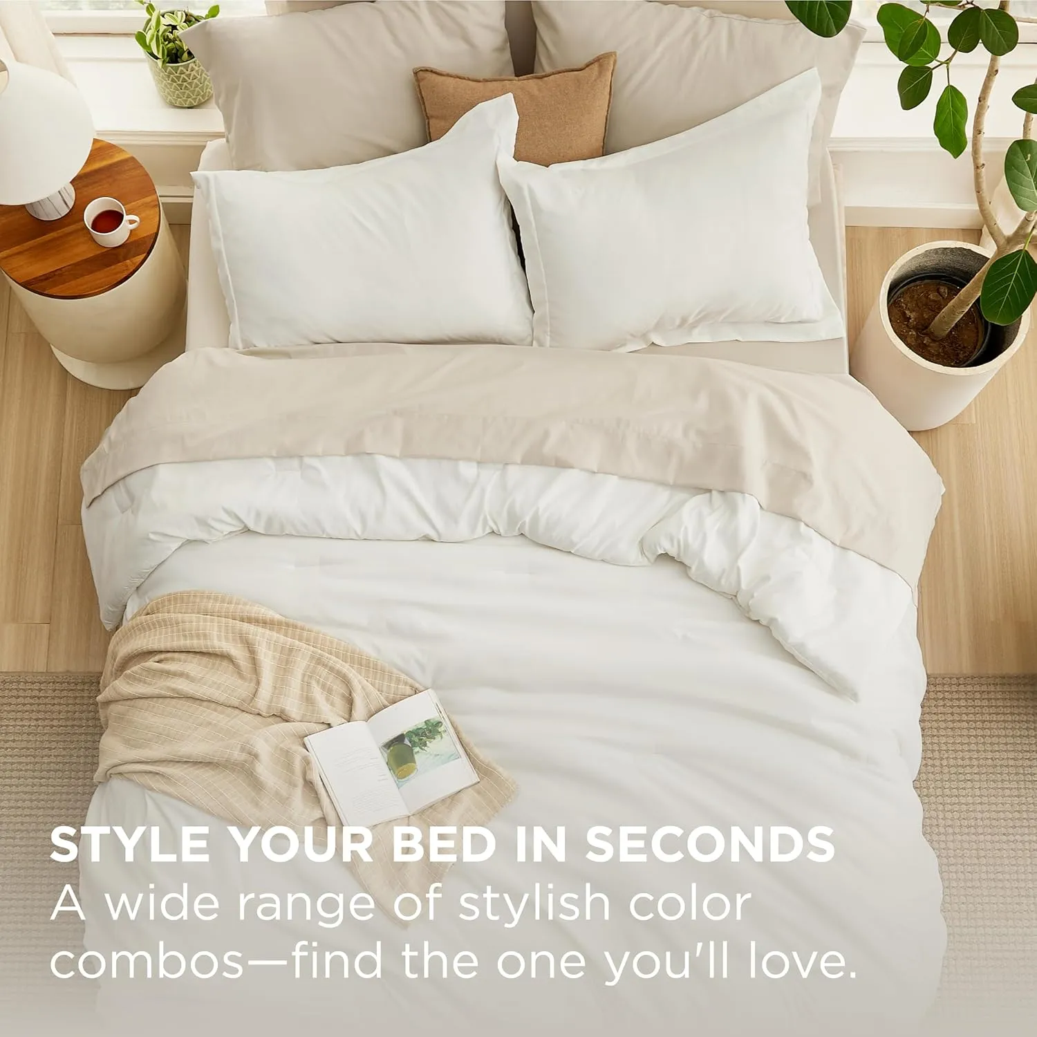 Bedsure Queen Comforter Set - 7 Pieces White Queen Bedding Set for All Seasons, Boho Contrasting Design Bed in a Bag with Comforter, Sheets, Pillowcases & Shams