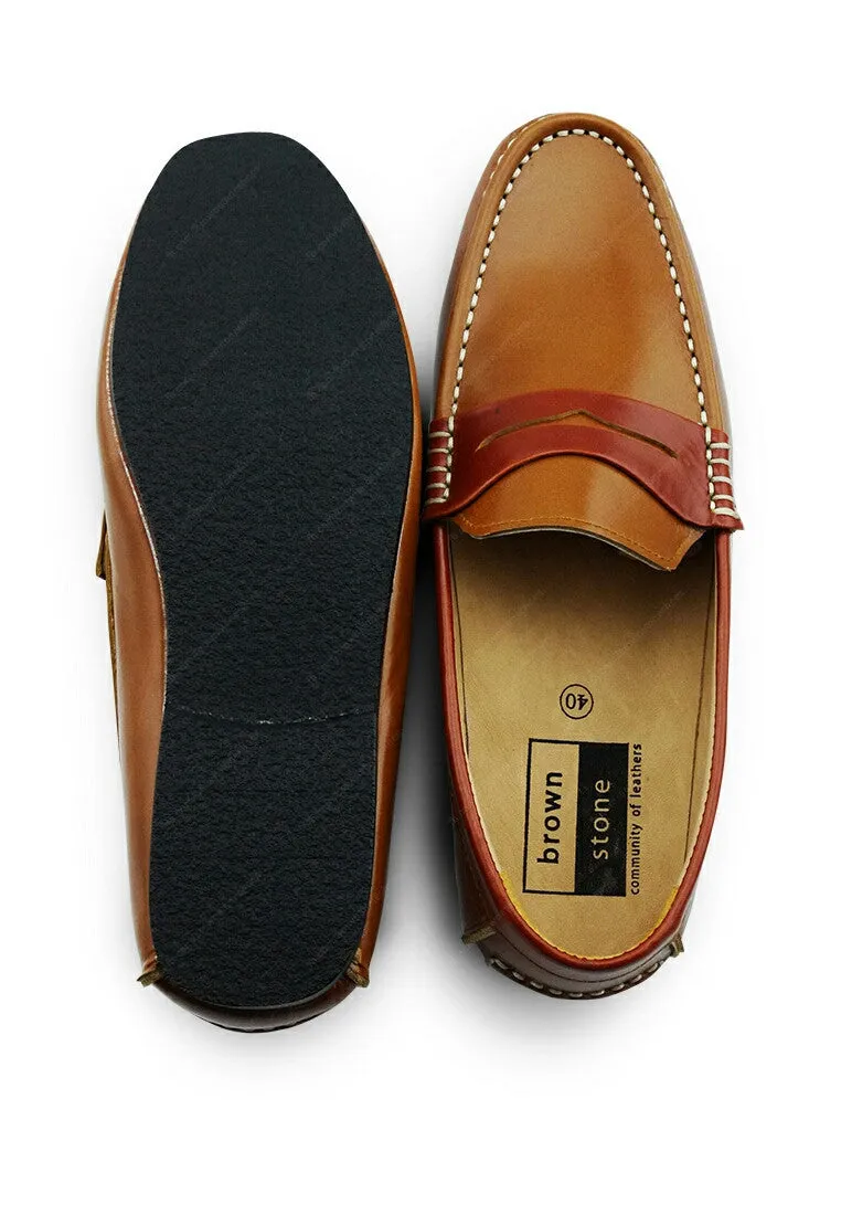 Bicolor Leather Loafer Beige and Tan