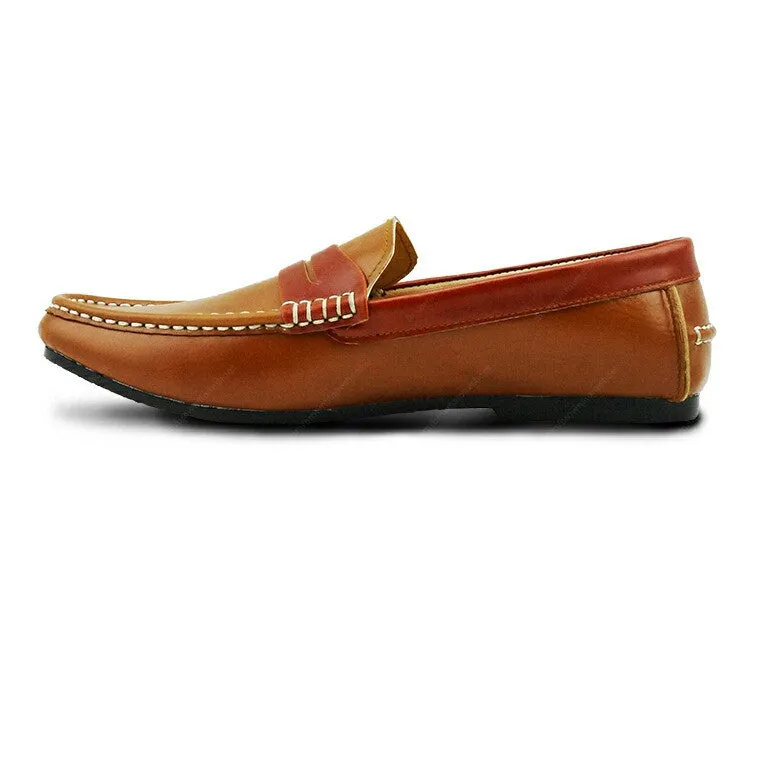 Bicolor Leather Loafer Beige and Tan