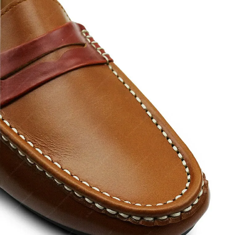 Bicolor Leather Loafer Beige and Tan