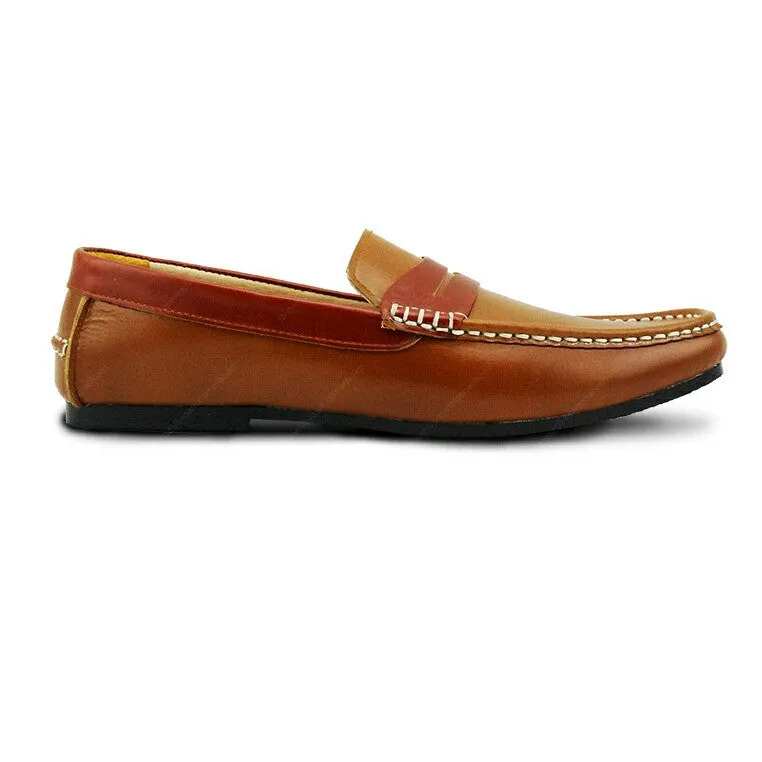 Bicolor Leather Loafer Beige and Tan