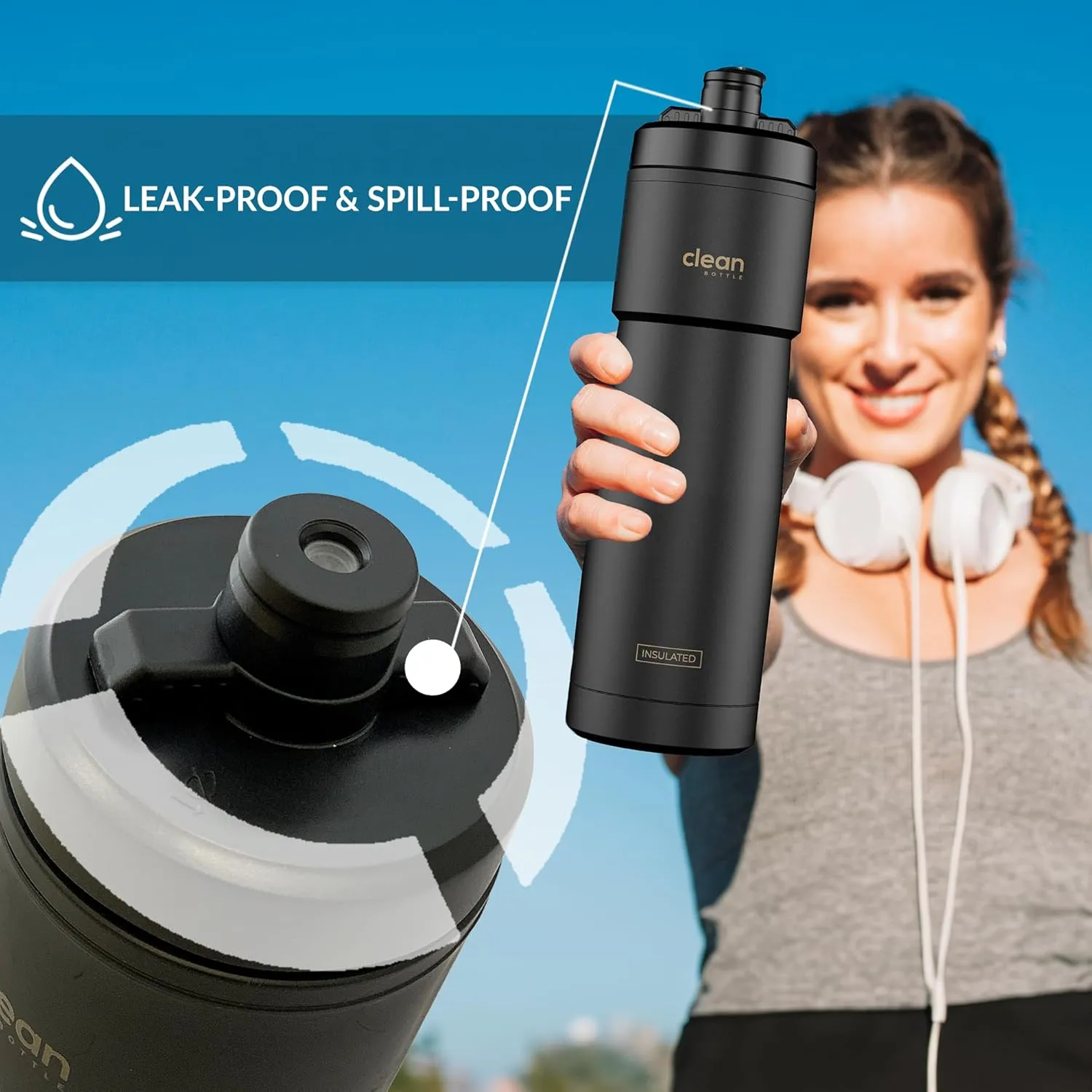 Bike Water Bottles | Insulated Bike Water Bottle | Easy Clean Nozzle, Easy Squeeze | Cycling Mountain Fitness Water Bottle | Gym Sport Bottle | (Black, Sport 23)