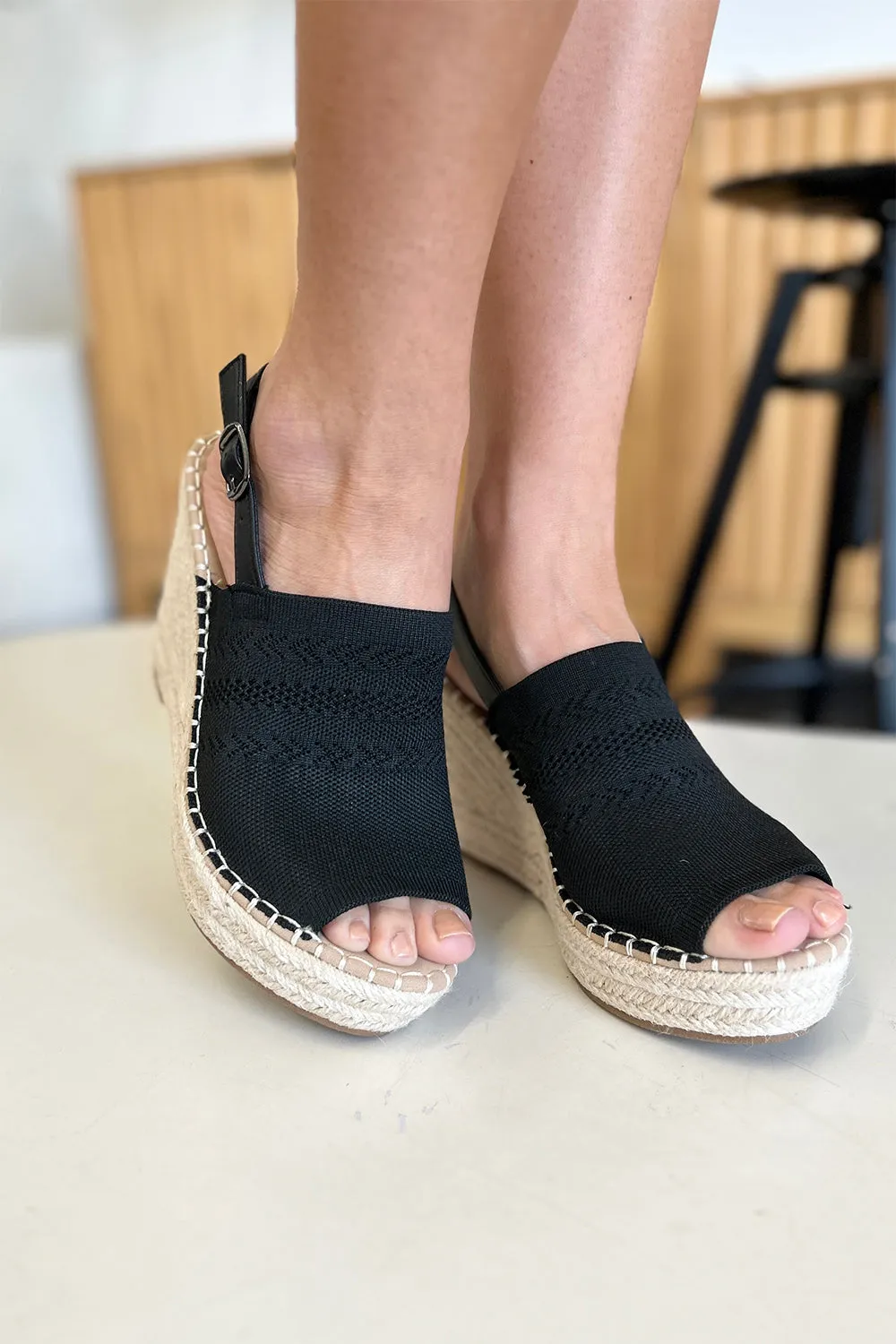 Black Woven Wedge Sandals – Stylish & Comfy Summer Essential