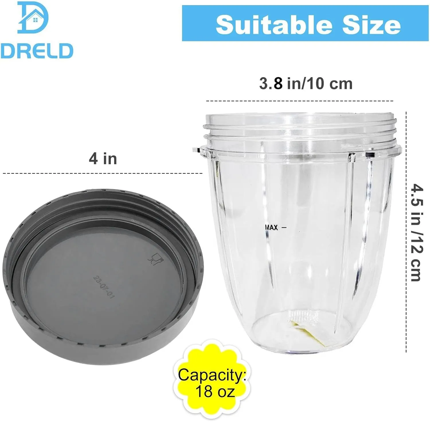 Blender Cups Replacement for Nutribullet Blender 18OZ Cup with Lid, Compatible with Nutribullet 600W 900W Blender Juicer (2Pack)