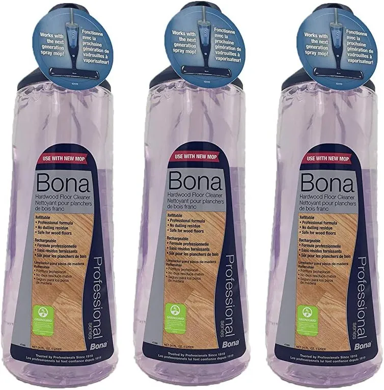 Bona Pro 33 Oz Hardwood Floor Cleaner Refill Cartridge, Premium No-Residue Formula, Ready-to-Use Cartridge For Bona Hardwood Floor Spray Mop, Cleans Dirty, Smudged Wood Floors (Pack of 3)