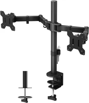 BONTEC Dual Monitor Desk Mount, Monitor Stand for 13–27 Inch LCD LED 2 Monitors, Ergonomic Full Motion Heavy Duty Double Arms Hold up to 22 lbs, VESA 75x75/100x100 mm