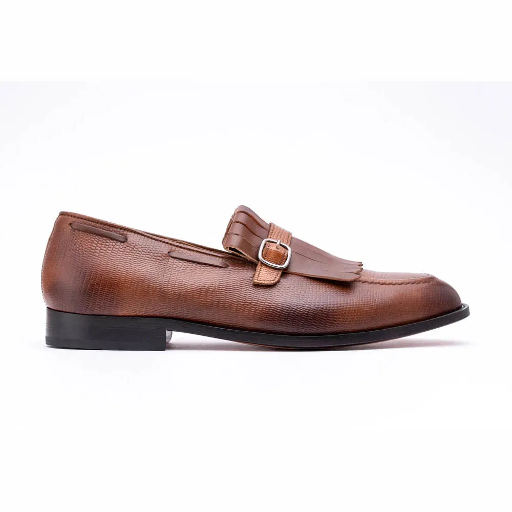 Brown Lizard Print Fringe Loafer