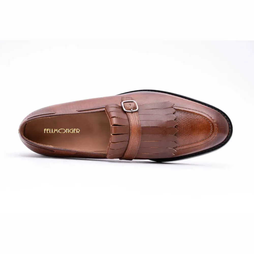 Brown Lizard Print Fringe Loafer