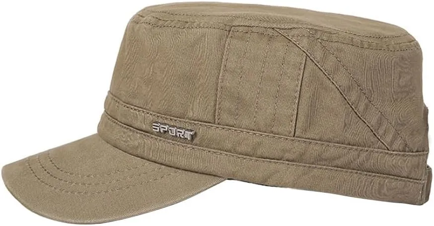 Cadet Army Caps Military Flat Top Caps Adjustable Military Style Hat Unisex Baseball Cap Outdoor Flat Cap for Men (Black)
