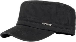 Cadet Army Caps Military Flat Top Caps Adjustable Military Style Hat Unisex Baseball Cap Outdoor Flat Cap for Men (Black)
