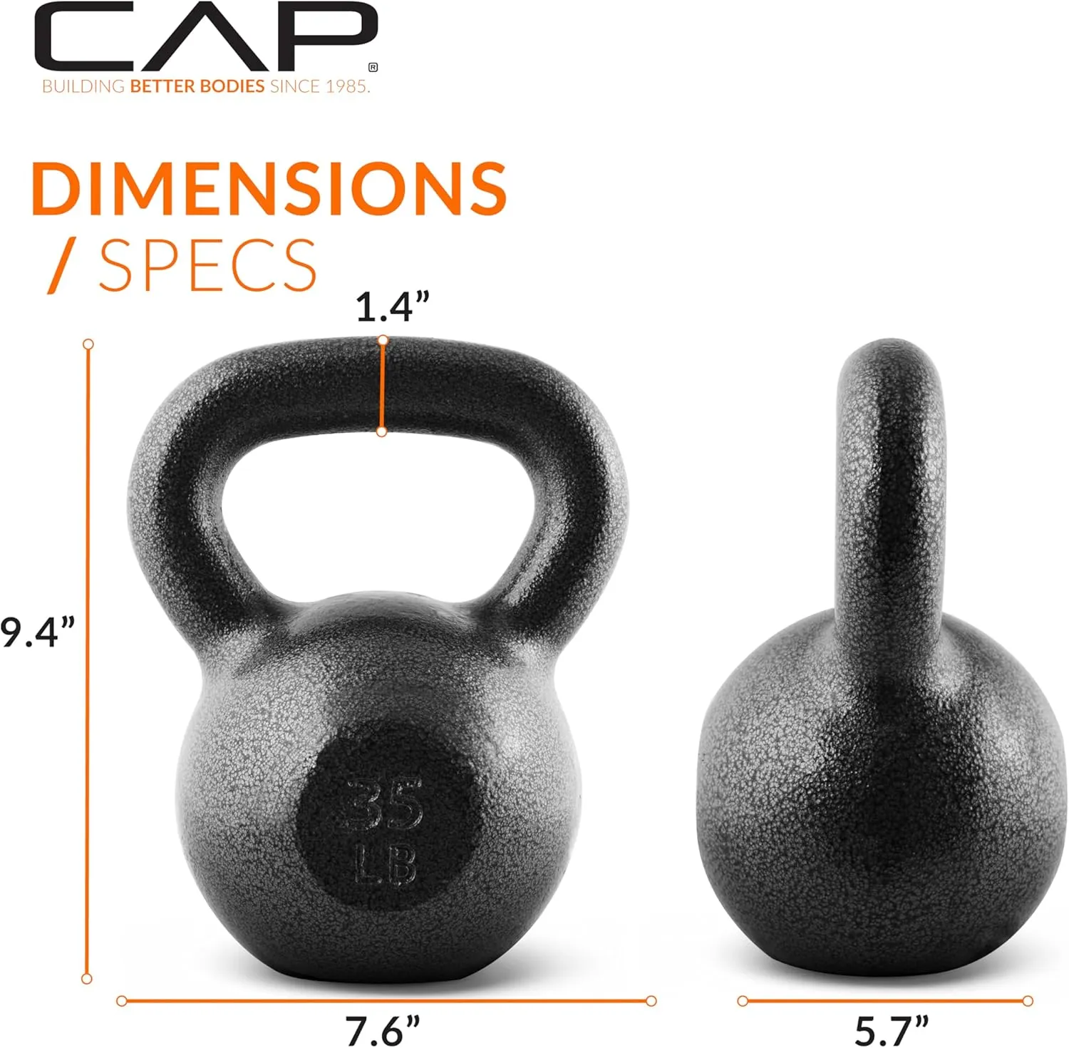 CAP Barbell Black Cast Iron Kettlebell Single or Set | 10-80 Lbs
