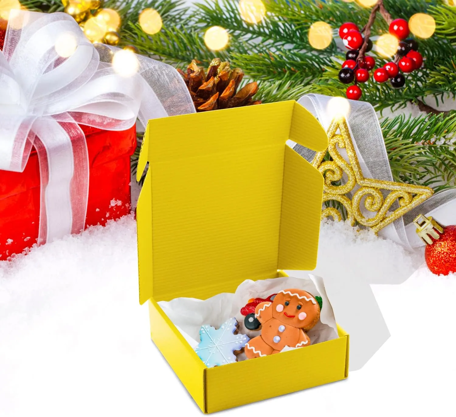 Cardboard Boxes Shipping Boxes,15 Pack Recyclable Corrugated Cardboard Box Small Mailing Storage Gift Boxes for Shipping, Mailing, Gifts Packaging, 6x6x2" (Yellow)