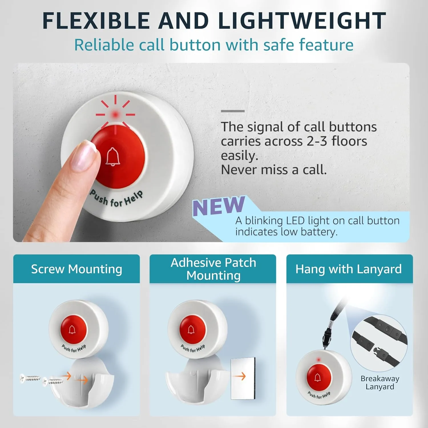 Caregiver Pager Wireless Call Buttons for Elderly Monitoring SOS Alert System Portable Alarm for Nurse Call Seniors Patients Emergency Home