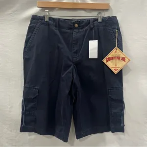 Caribbean Joe Navy Cargo Shorts Womens Size 12 Flat Front Cotton Hurricane Twill
