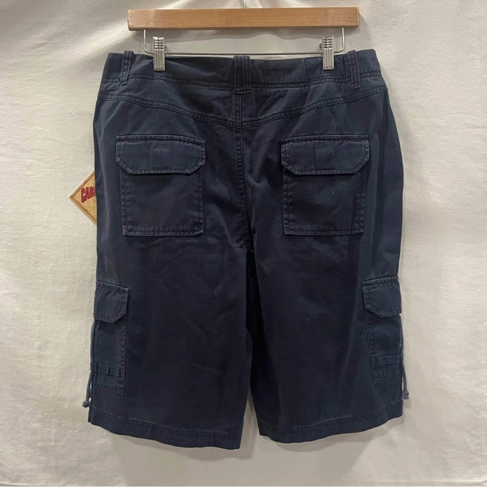 Caribbean Joe Navy Cargo Shorts Womens Size 12 Flat Front Cotton Hurricane Twill