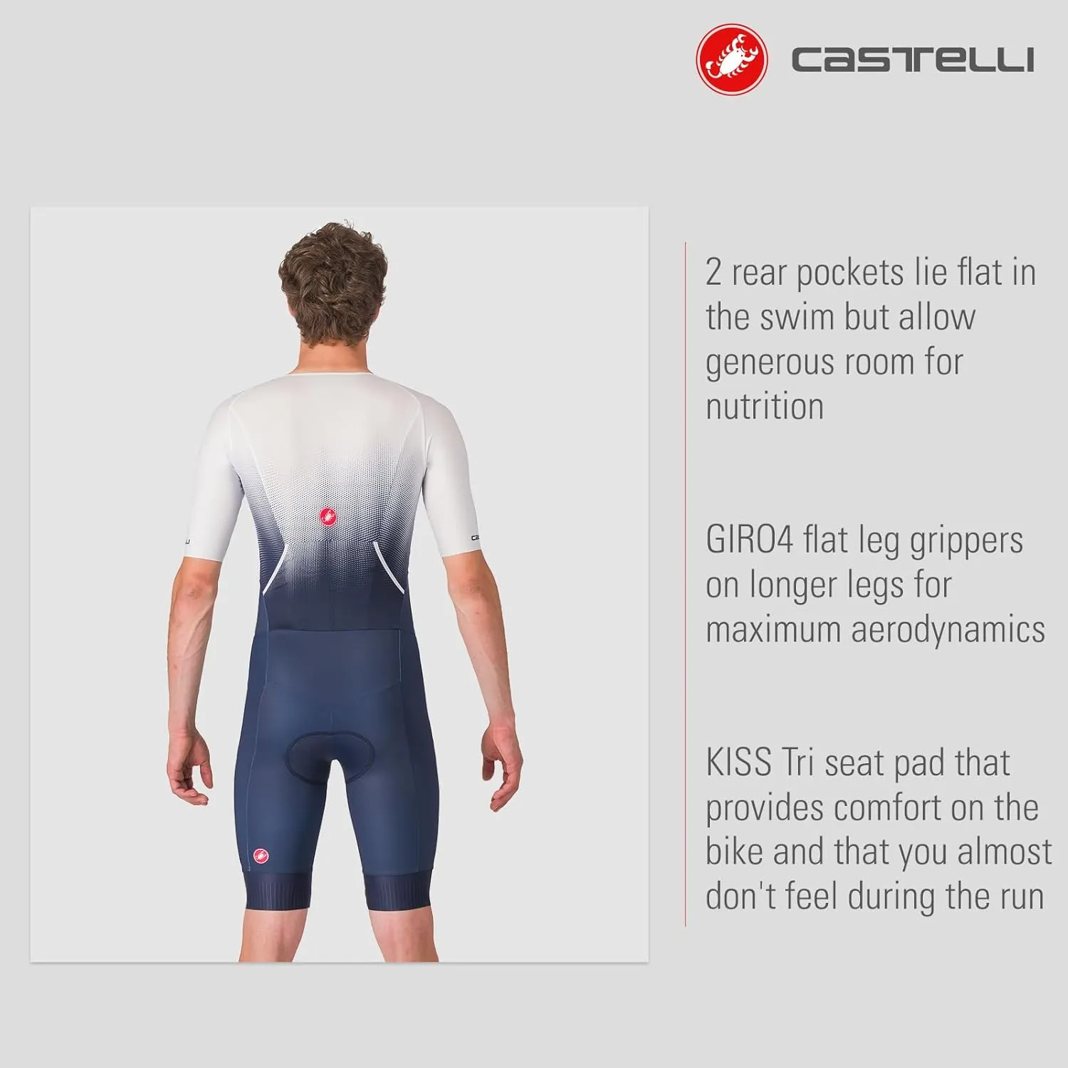 CASTELLI Men’s Core Tri Suit Short Sleeve, Cycling Race Swim Bike Run, Aerodynamic Triathlon Suit with Pockets
