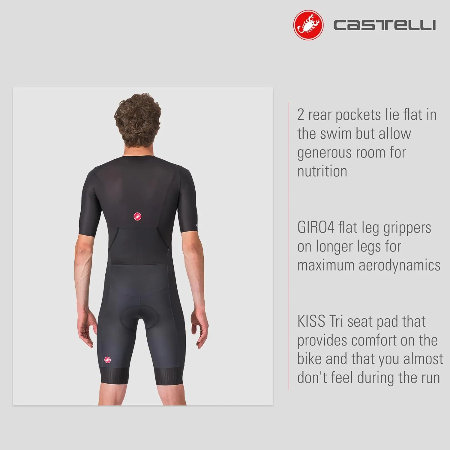 CASTELLI Men’s Core Tri Suit Short Sleeve, Cycling Race Swim Bike Run, Aerodynamic Triathlon Suit with Pockets