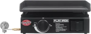 Char-Griller® Flat Iron 1-Burner Portable Propane Gas Flat-Top Griddle with Steel Griddle Top, Includes Electronic Ignition, 265 Cooking Square Inches in Black, Model E8217