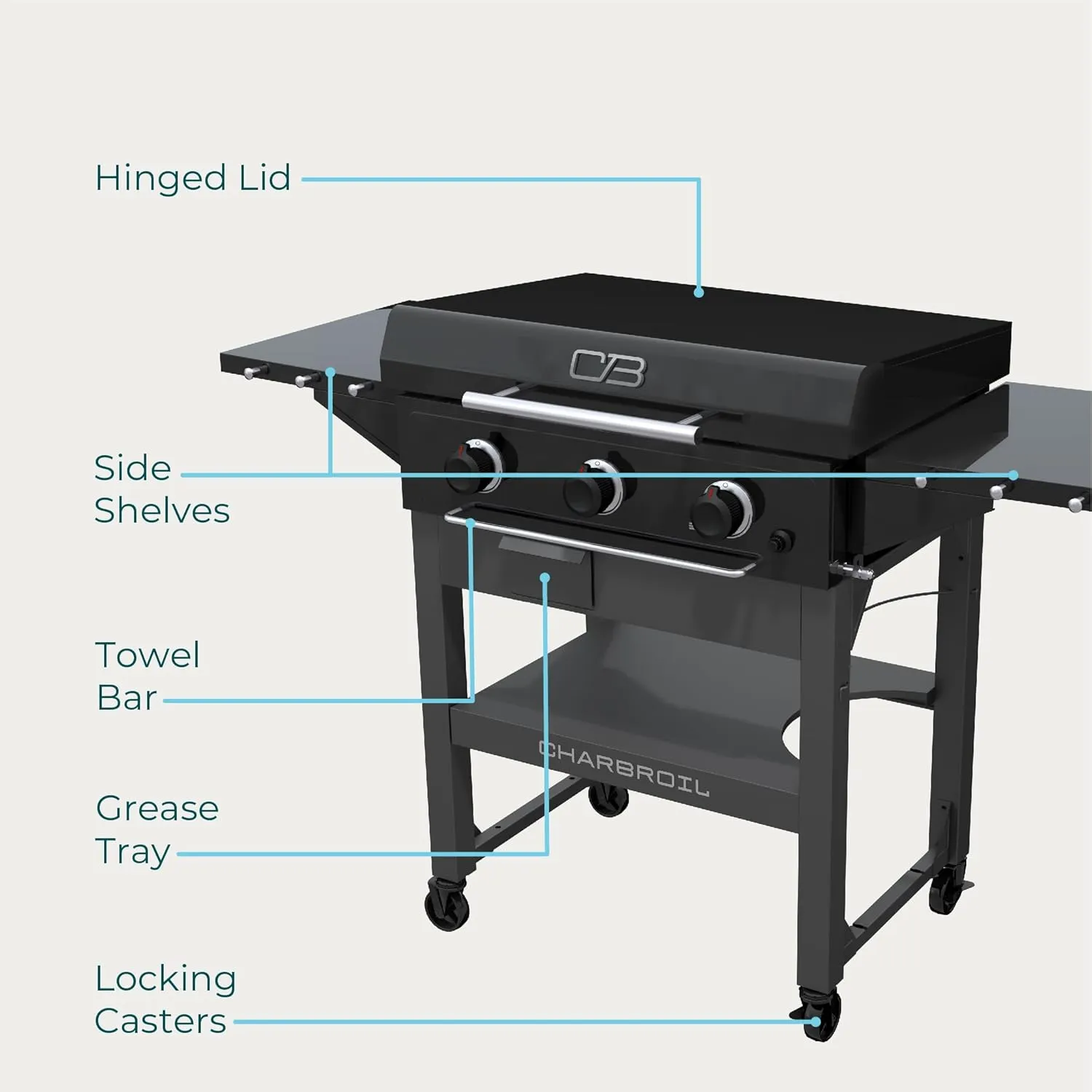 Charbroil® 28" XL Performance Series™ Propane Gas Griddle with Cart 3 Burner Flat Top Grill, Black - 463258924