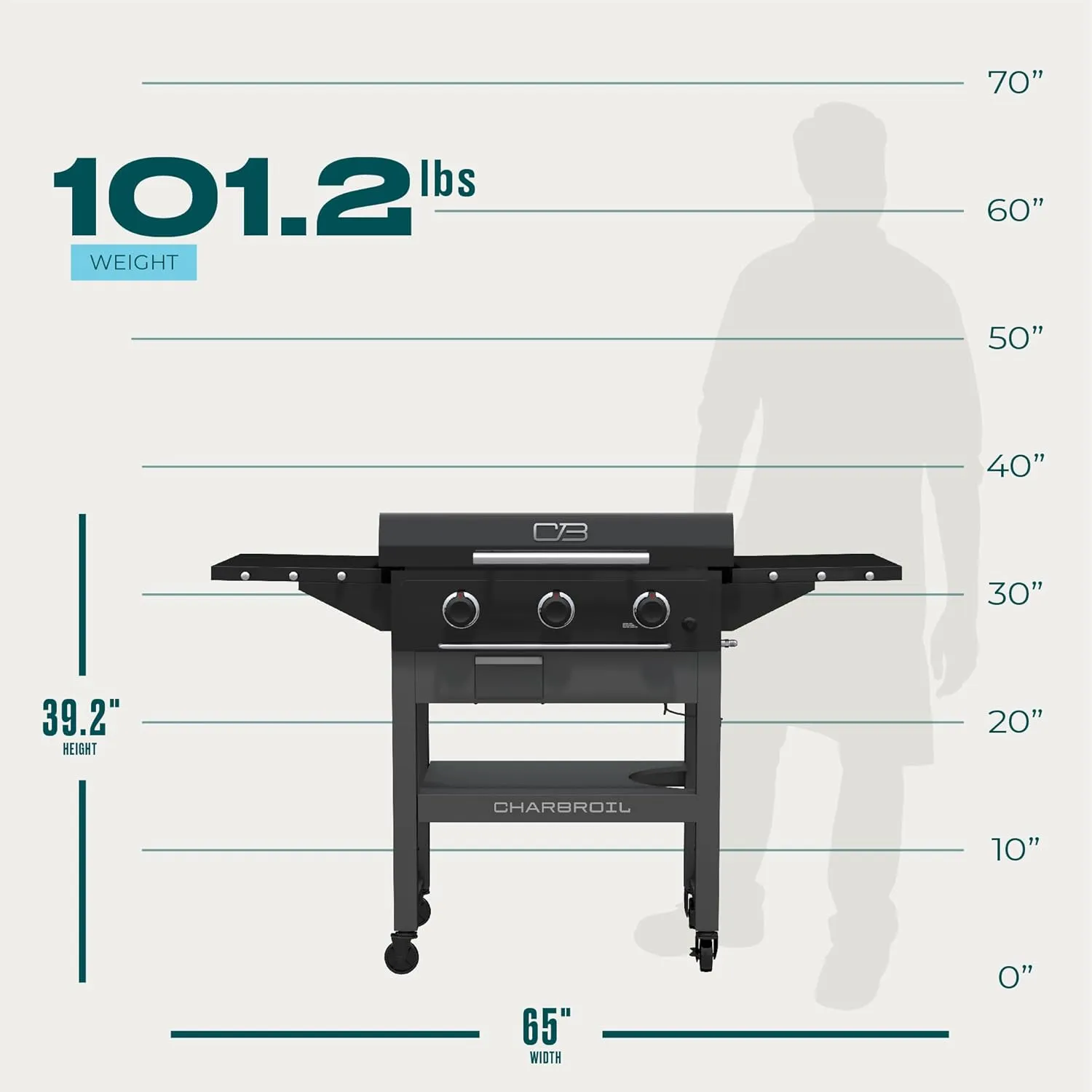 Charbroil® 28" XL Performance Series™ Propane Gas Griddle with Cart 3 Burner Flat Top Grill, Black - 463258924
