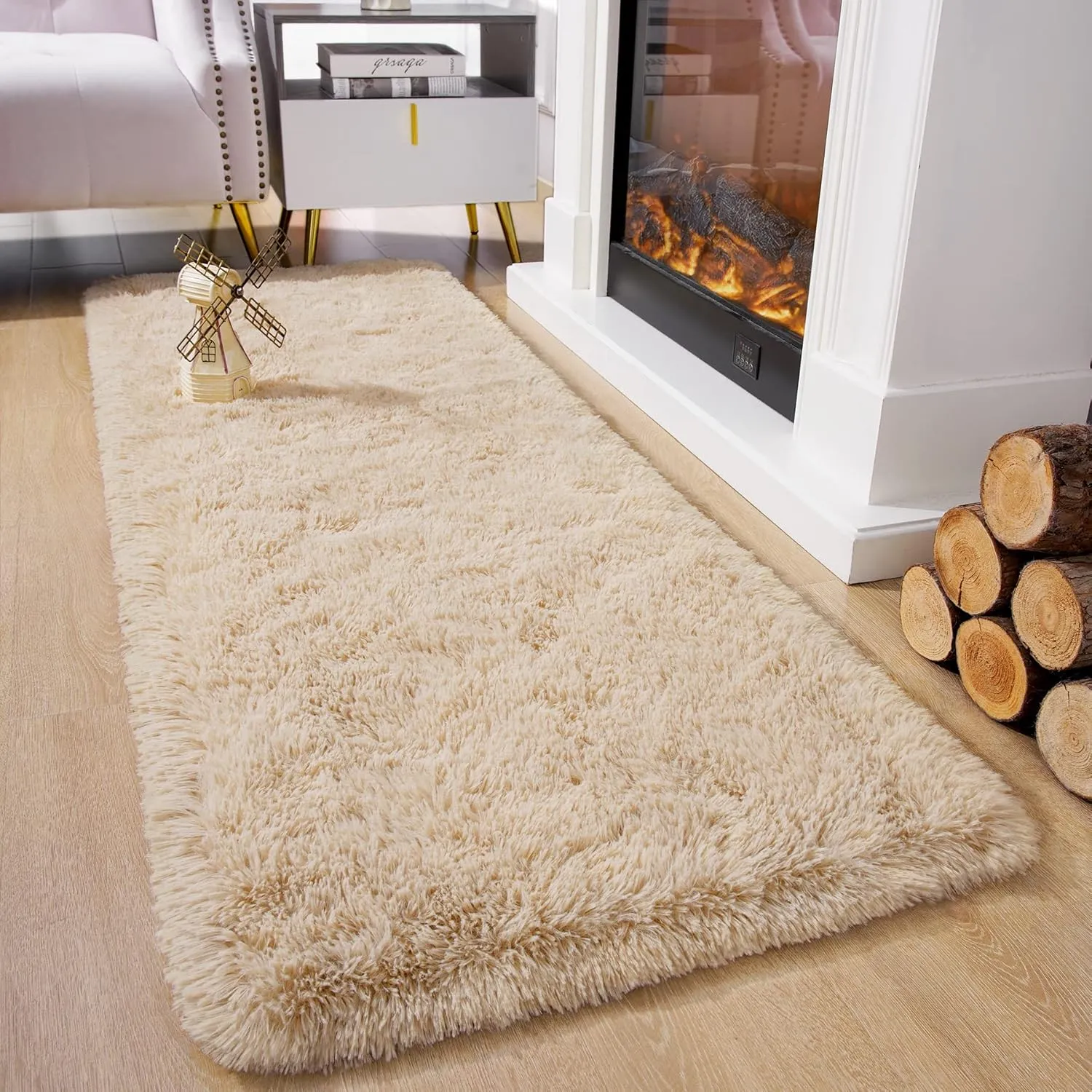 Chicrug Soft Runner Rug for Bedroom Living Room Plush Fluffy Rug 2x6 Feet, Shag Furry Runner Carpet Non Shedding for Nursery Children Kids Girls Room Home Decorative, Khaki