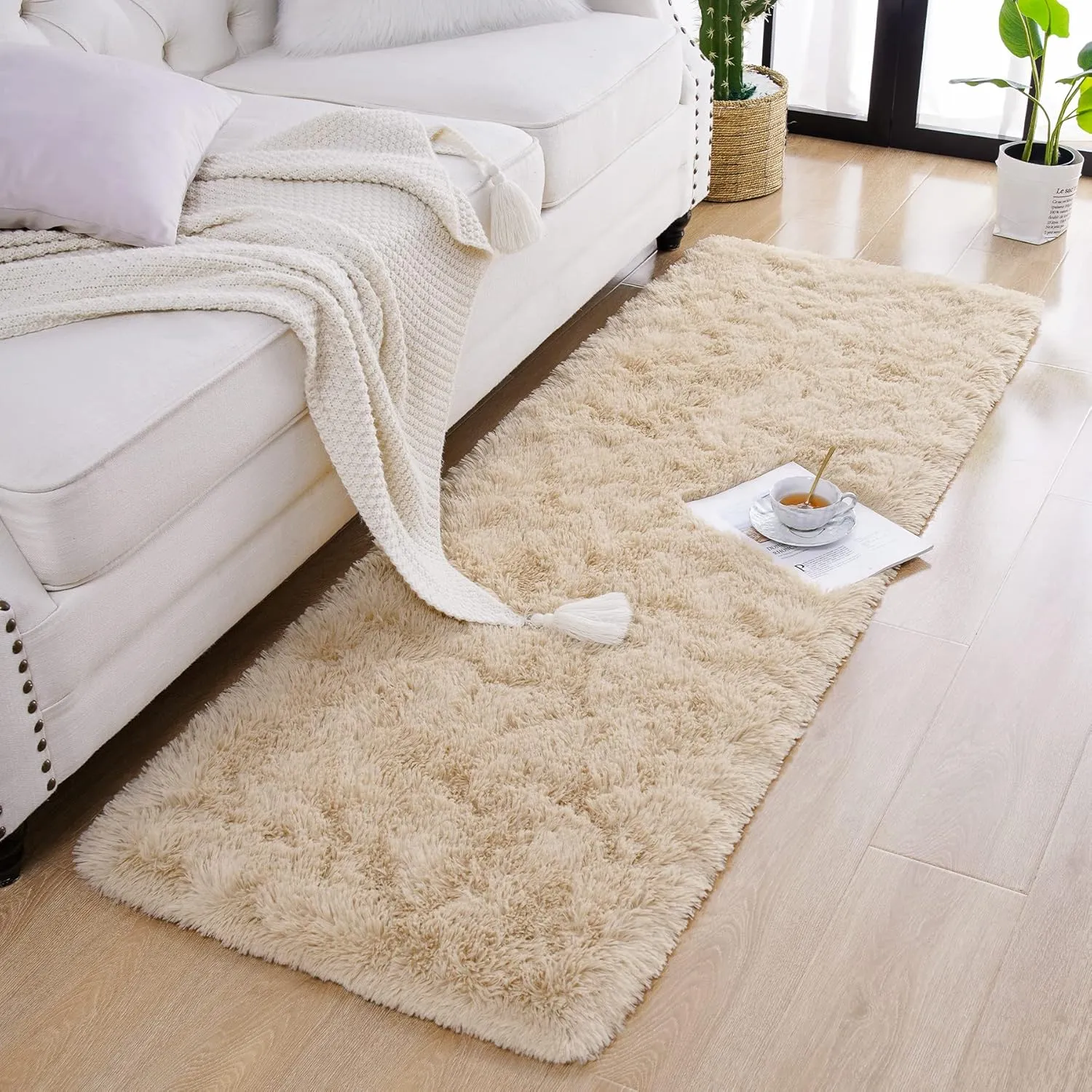 Chicrug Soft Runner Rug for Bedroom Living Room Plush Fluffy Rug 2x6 Feet, Shag Furry Runner Carpet Non Shedding for Nursery Children Kids Girls Room Home Decorative, Khaki